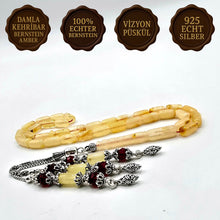 Lade das Bild in den Galerie-Viewer, Tesbih Tespih Damla Kehribar Amber Bernstein 13 Gr Vizyon Püskül 925 Echt Silber Rosary Prayerbeads Kapsül Subha Tasbih Misbaha Gebeteskette