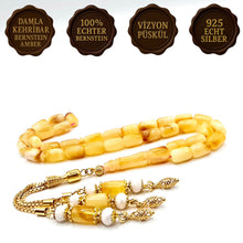 Lade das Bild in den Galerie-Viewer, Tesbih Tespih Damla Kehribar Amber Bernstein 15 Gr Vizyon Püskül 925 Echt Silber Rosary Prayerbeads Kapsül Subha Tasbih Misbaha Gebeteskette