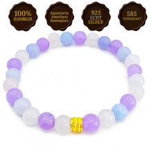 Lade das Bild in den Galerie-Viewer, Aquamarin, Amethyst & Rosenquarz Armband Damen – 925 Echt-Silber Verschluss – Handmade in Deutschland | SARB-BIJOU