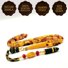 Lade das Bild in den Galerie-Viewer, Tesbih Tespih Damla Kehribar Amber Bernstein 22 Gr Diamond Püskül 925 Echt Silber Rosary Prayerbeads Kapsül Subha Tasbih Misbaha Gebeteskette