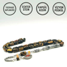Lade das Bild in den Galerie-Viewer, Tesbih Tespih TIGERAUGE KAPLAN GÖZÜ Echter Stein Rosary Prayerbeads Kapsül Subha Tasbih Misbaha Gebeteskette