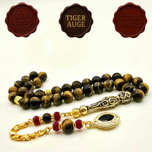 Lade das Bild in den Galerie-Viewer, Tesbih Tespih TIGERAUGE KAPLANGÖZÜ Echter Stein Rosary Prayerbeads Kapsül Subha Tasbih Misbaha Gebeteskette