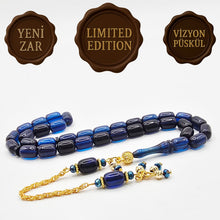 Lade das Bild in den Galerie-Viewer, Tesbih Tespih ZAR Parlament Mavi / Blue Vizyon Püskül Kapsül Blau Prayerbeads Rosary Gebetskette Misbaha Design