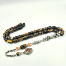 Lade das Bild in den Galerie-Viewer, Tesbih Tespih TIGERAUGE KAPLAN GÖZÜ Echter Stein Rosary Prayerbeads Kapsül Subha Tasbih Misbaha Gebeteskette