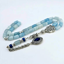 Lade das Bild in den Galerie-Viewer, Tesbih Tespih AQUAMARIN Echter Stein Rosary Prayerbeads Kapsül Subha Tasbih Misbaha Gebeteskette