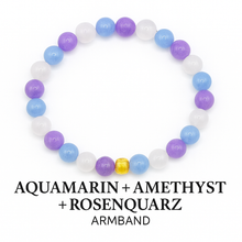 Lade das Bild in den Galerie-Viewer, Aquamarin, Amethyst & Rosenquarz Armband Damen – 925 Echt-Silber Verschluss – Handmade in Deutschland | SARB-BIJOU