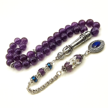 Lade das Bild in den Galerie-Viewer, Tesbih & Armband Set Herren – Amethyst 8mm – Gebetskette 33 Perlen mit Vizyon Püskül + Armband 25 Perlen – Versilbert – Geschenkset inkl. Etui