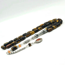 Lade das Bild in den Galerie-Viewer, Tesbih Tespih TIGERAUGE KAPLAN GÖZÜ Echter Stein Rosary Prayerbeads Kapsül Subha Tasbih Misbaha Gebeteskette