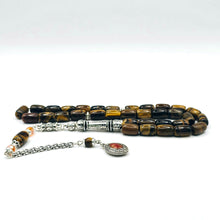 Lade das Bild in den Galerie-Viewer, Tesbih Tespih TIGERAUGE KAPLAN GÖZÜ Echter Stein Rosary Prayerbeads Kapsül Subha Tasbih Misbaha Gebeteskette