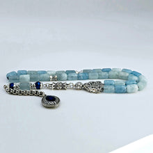 Lade das Bild in den Galerie-Viewer, Tesbih Tespih AQUAMARIN Echter Stein Rosary Prayerbeads Kapsül Subha Tasbih Misbaha Gebeteskette