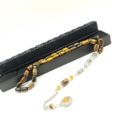 Lade das Bild in den Galerie-Viewer, Tesbih Tespih TIGERAUGE KAPLAN GÖZÜ Echter Stein Rosary Prayerbeads Kapsül Subha Tasbih Misbaha Gebeteskette