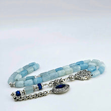 Lade das Bild in den Galerie-Viewer, Tesbih Tespih AQUAMARIN Echter Stein Rosary Prayerbeads Kapsül Subha Tasbih Misbaha Gebeteskette
