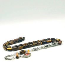 Lade das Bild in den Galerie-Viewer, Tesbih Tespih TIGERAUGE KAPLAN GÖZÜ Echter Stein Rosary Prayerbeads Kapsül Subha Tasbih Misbaha Gebeteskette