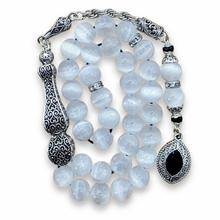 Lade das Bild in den Galerie-Viewer, Tespih Selenit Selection of the Master Collecttion Vizyon Püskül 8mm Rund Küre Gebetskette Rosary Misbah Subha Handmade inkl. Etui

