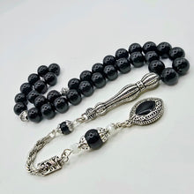 Lade das Bild in den Galerie-Viewer, Tesbih Tespih SCHWARZER TURMALIN Echter Stein Rosary Prayerbeads Küre Subha Tasbih Misbaha Gebeteskette
