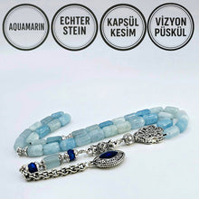 Lade das Bild in den Galerie-Viewer, Tesbih Tespih AQUAMARIN Echter Stein Rosary Prayerbeads Kapsül Subha Tasbih Misbaha Gebeteskette
