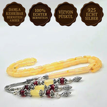 Lade das Bild in den Galerie-Viewer, Tesbih Tespih Damla Kehribar Amber Bernstein 13 Gr Vizyon Püskül 925 Echt Silber Rosary Prayerbeads Kapsül Subha Tasbih Misbaha Gebeteskette

