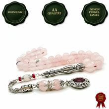 Lade das Bild in den Galerie-Viewer, Tesbih Tespih ROSENQUARZ Echter Stein Rosary Prayerbeads Küre Subha Tasbih Misbaha Gebeteskette
