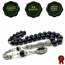 Lade das Bild in den Galerie-Viewer, Tesbih Tespih SCHWARZER TURMALIN Echter Stein Rosary Prayerbeads Küre Subha Tasbih Misbaha Gebeteskette
