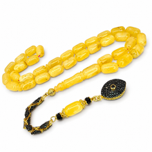 Lade das Bild in den Galerie-Viewer, Tesbih Tespih Echter Bernstein Tesbih 21 Gramm DIAMOND-SERIE Püskül aus 925 Echt-Silber, 585 vergoldet – Rosary Prayerbeads Misbah Subha Tasbeh Handmade in Deutschland
