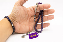 Lade das Bild in den Galerie-Viewer, Tesbih &amp; Armband Set Herren – Amethyst 8mm – Gebetskette 33 Perlen mit Vizyon Püskül + Armband 25 Perlen – Versilbert – Geschenkset inkl. Etui

