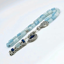 Lade das Bild in den Galerie-Viewer, Tesbih Tespih AQUAMARIN Echter Stein Rosary Prayerbeads Kapsül Subha Tasbih Misbaha Gebeteskette
