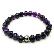 Lade das Bild in den Galerie-Viewer, Tesbih &amp; Armband Set Herren – Amethyst 8mm – Gebetskette 33 Perlen mit Vizyon Püskül + Armband 25 Perlen – Versilbert – Geschenkset inkl. Etui

