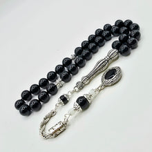 Lade das Bild in den Galerie-Viewer, Tesbih Tespih SCHWARZER TURMALIN Echter Stein Rosary Prayerbeads Küre Subha Tasbih Misbaha Gebeteskette
