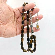 Lade das Bild in den Galerie-Viewer, Tesbih Tespih TIGERAUGE KAPLAN GÖZÜ Echter Stein Rosary Prayerbeads Kapsül Subha Tasbih Misbaha Gebeteskette
