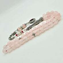 Lade das Bild in den Galerie-Viewer, Tesbih Tespih ROSENQUARZ Echter Stein Rosary Prayerbeads Küre Subha Tasbih Misbaha Gebeteskette
